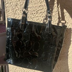 Black Patent Signature Tote Bag